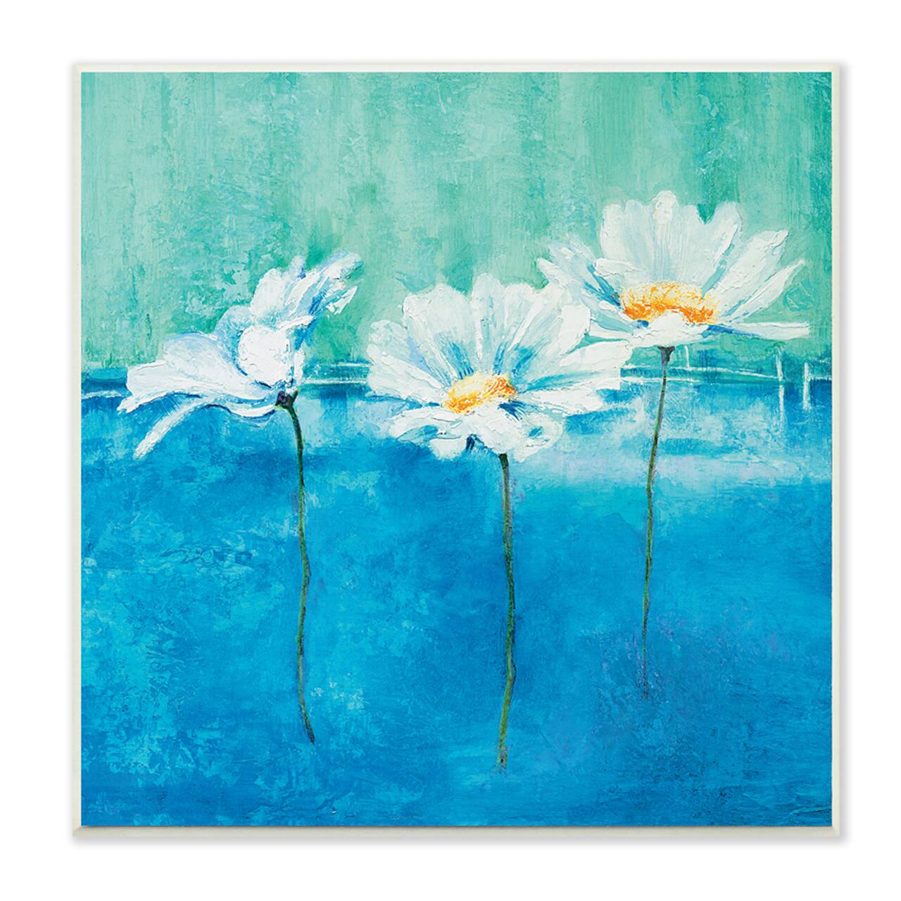 Stupell Industries Abstract Blue Color Pop White Daisy Floral,12" x 12"